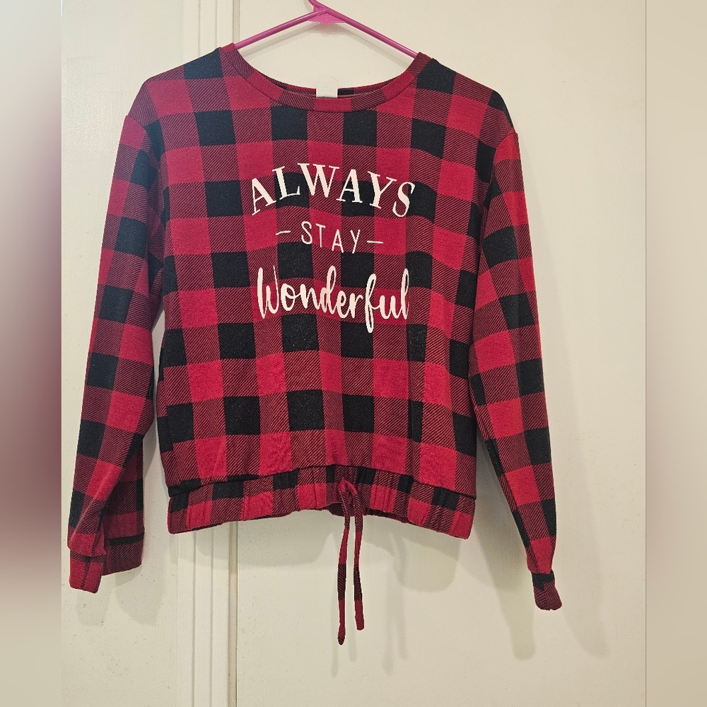 Red and Black Plaid Long Sleeve Sweatshirt